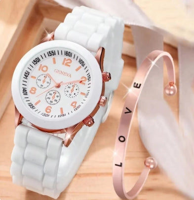 Geneva dameshorloge (wit) + armband